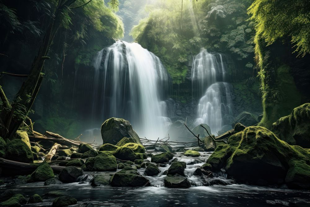 Waterfall nature landscape outdoors. AI generated Image by rawpixel.