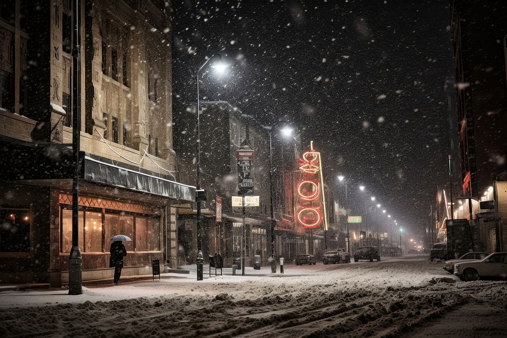 Snow outdoors downtown blizzard. AI generated Image by rawpixel.