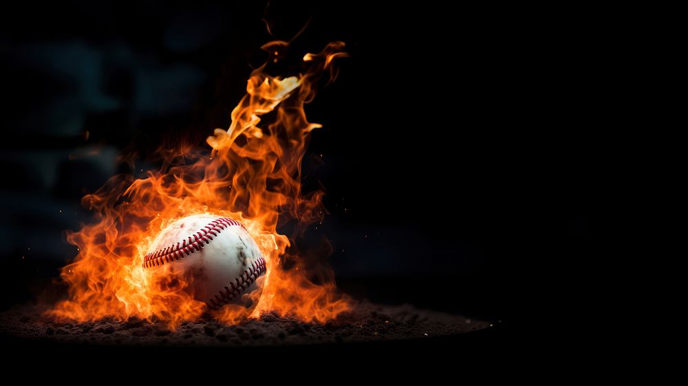 Photo of close up shot of a baseball on fire. AI generated Image by rawpixel. 