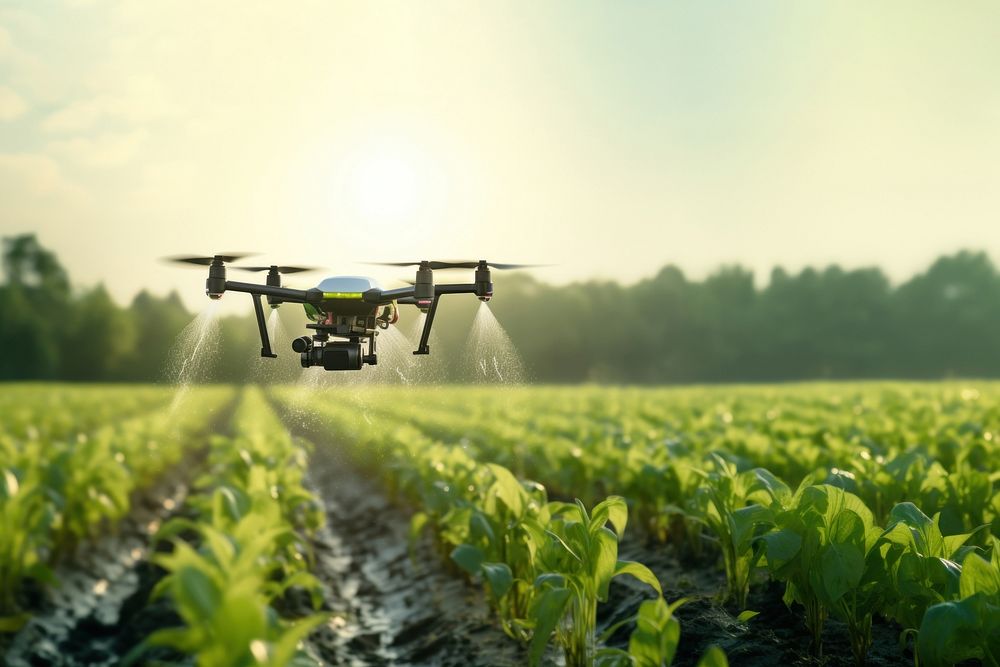 photo of drone in agriculture, drone spraying water. AI generated Image by rawpixel. 