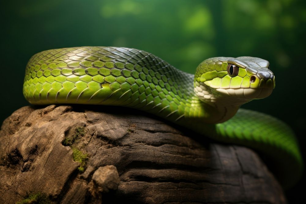 Green water snake reptile animal poisonous. AI generated Image by rawpixel.