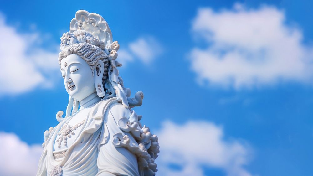 Photo of Guan Yin statue ceramic close up. AI generated Image by rawpixel. 