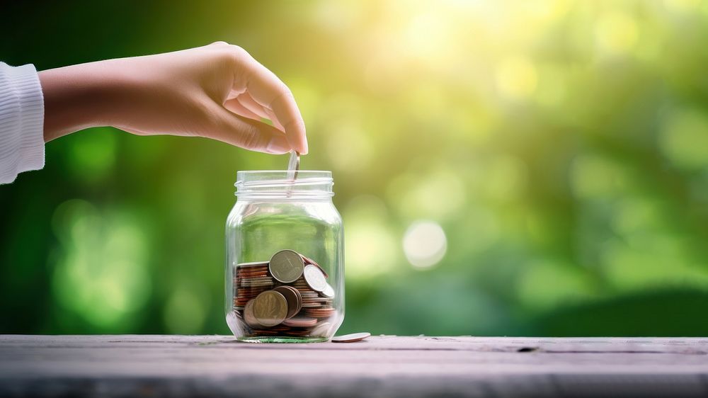 Photo of hand putting Coins in glass jar for giving and donation concept. AI generated Image by rawpixel. 
