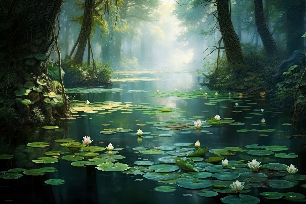 Nature pond vegetation outdoors. AI generated Image by rawpixel.