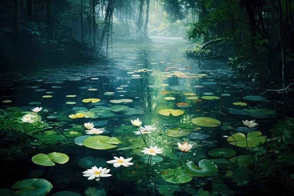 Nature pond outdoors flower. AI generated Image by rawpixel.
