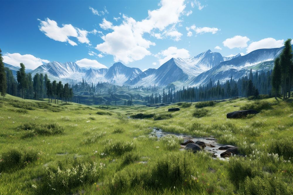 Meadow mountain wilderness vegetation. AI generated Image by rawpixel.