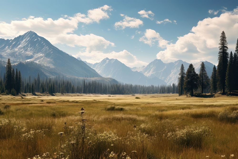 Meadow mountain wilderness landscape. AI generated Image by rawpixel.