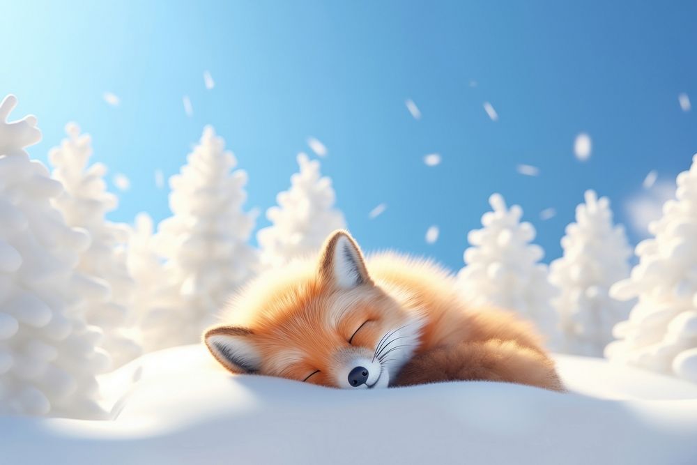 Fox sleeping animal mammal snow. AI generated Image by rawpixel.