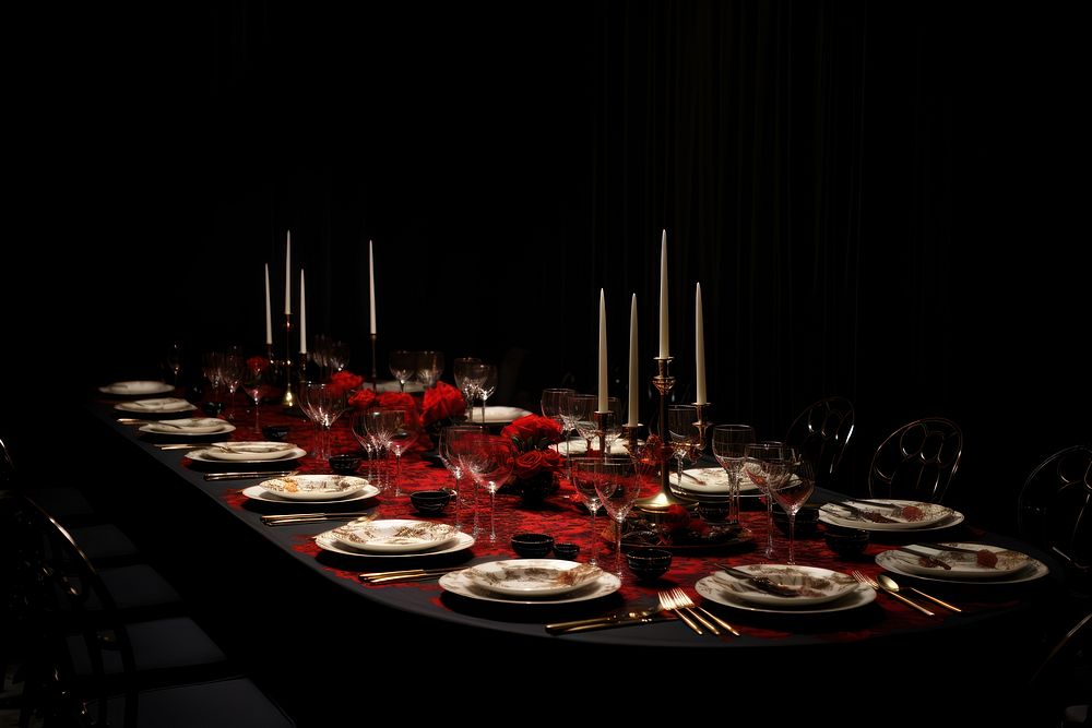 Table setup fine dining furniture candle plate. AI generated Image by rawpixel.