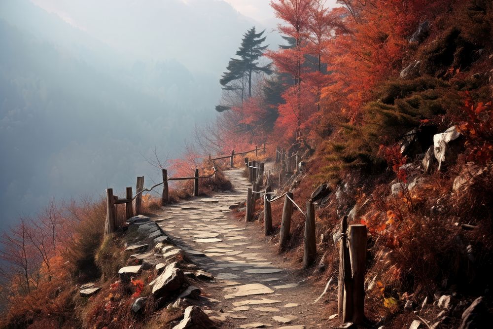Trekking trail autumn landscape outdoors nature. AI generated Image by rawpixel.