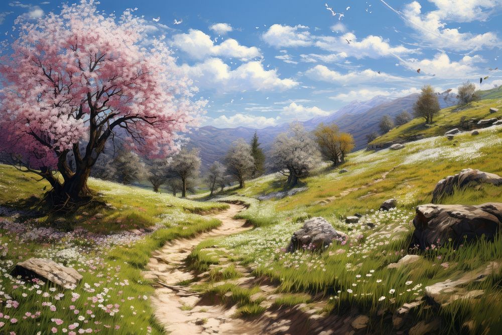 Wilderness landscape outdoors painting. AI generated Image by rawpixel.