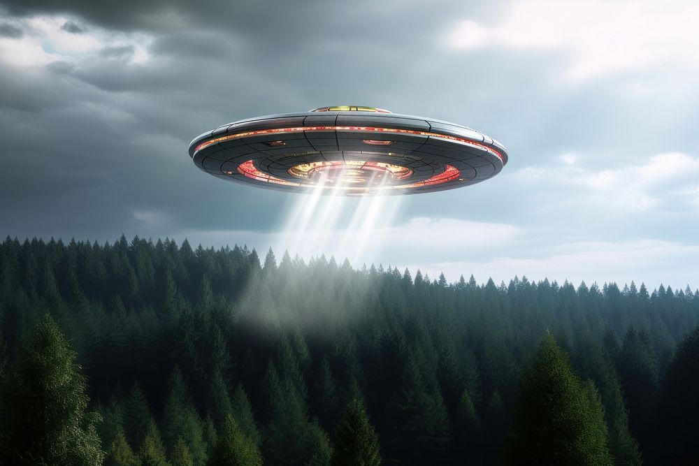 UFO flying saucer outdoors forest | Free Photo - rawpixel