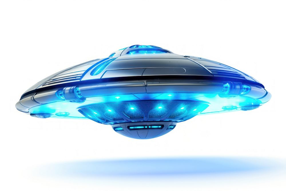 UFO ship vehicle blue white background. AI generated Image by rawpixel.