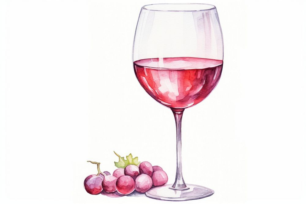 Wine glass watercolor drink white background refreshment. AI generated Image by rawpixel.