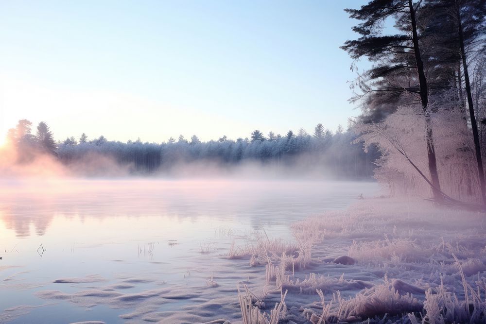 Frozen lakes fog landscape outdoors nature. AI generated Image by rawpixel.