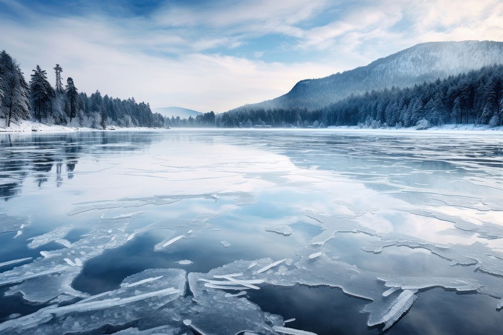Frozen lakes landscape mountain outdoors. AI generated Image by rawpixel.