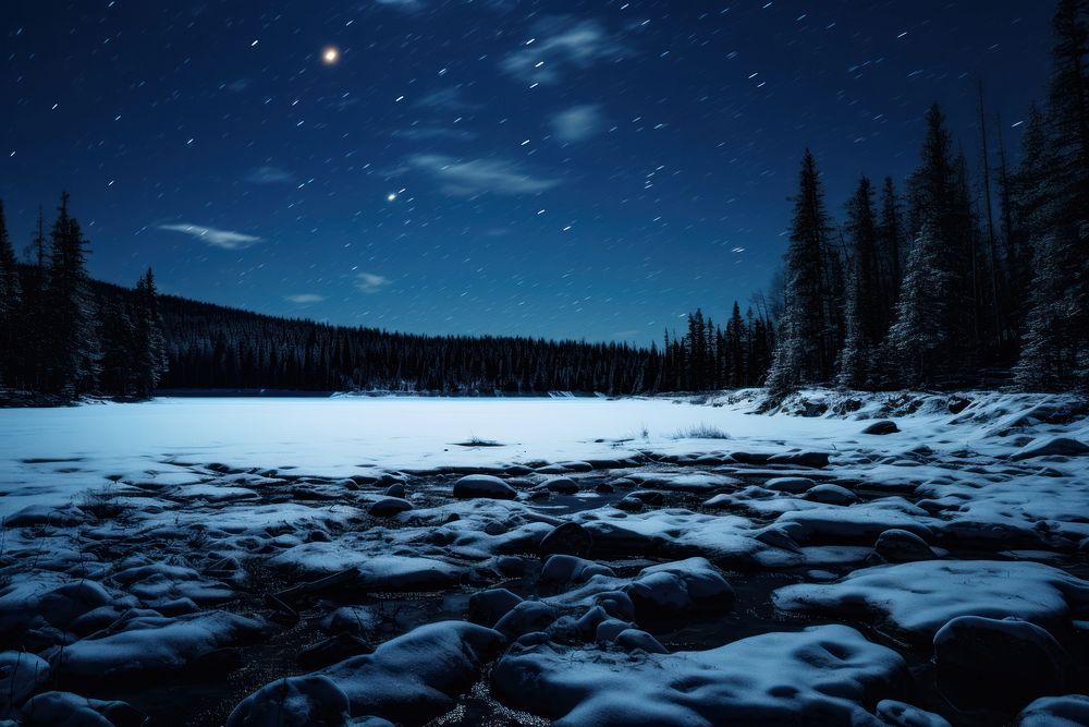 Frozen lakes night landscape outdoors. AI generated Image by rawpixel.