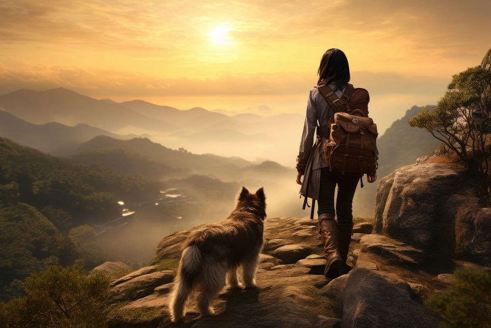 Dog adventure outdoors walking. AI generated Image by rawpixel.