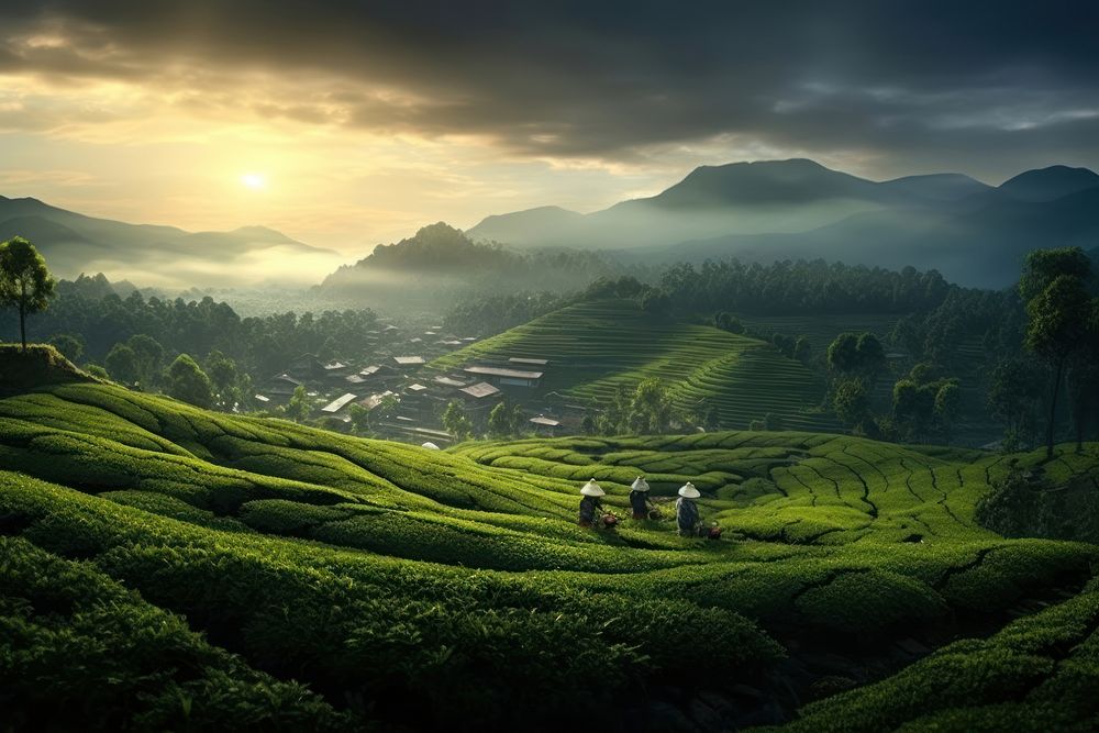 Asian plantation tea landscape panoramic outdoors nature. AI generated Image by rawpixel.