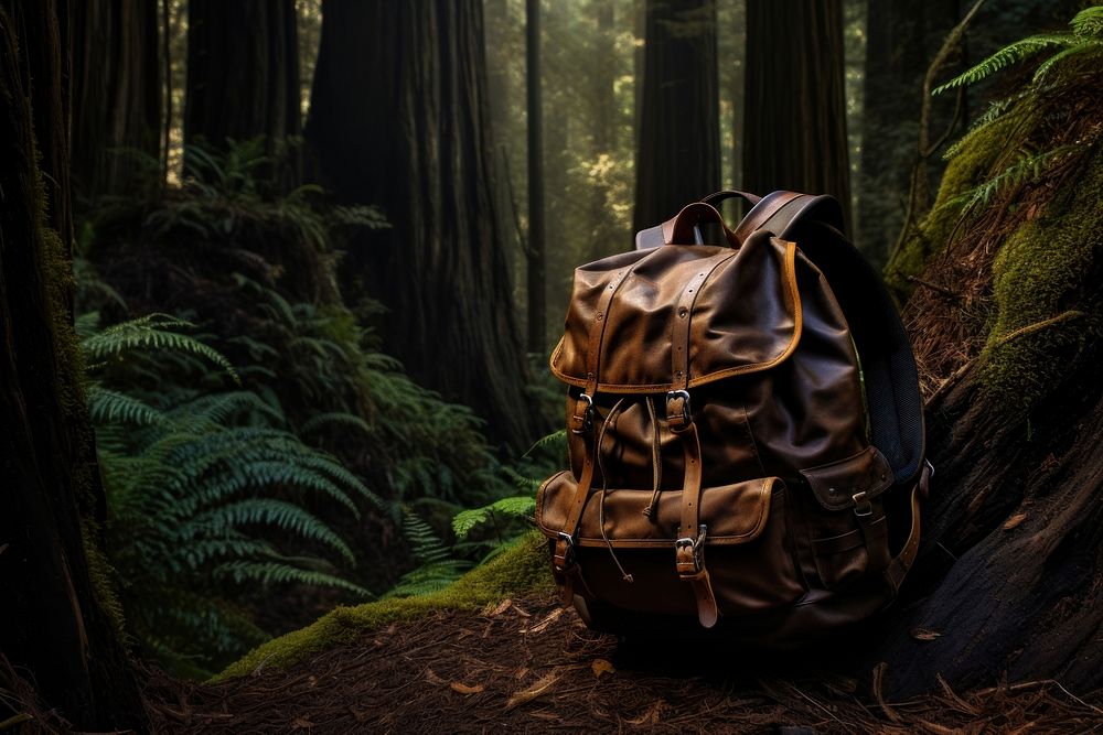 Backpack outdoors nature plant. AI generated Image by rawpixel.