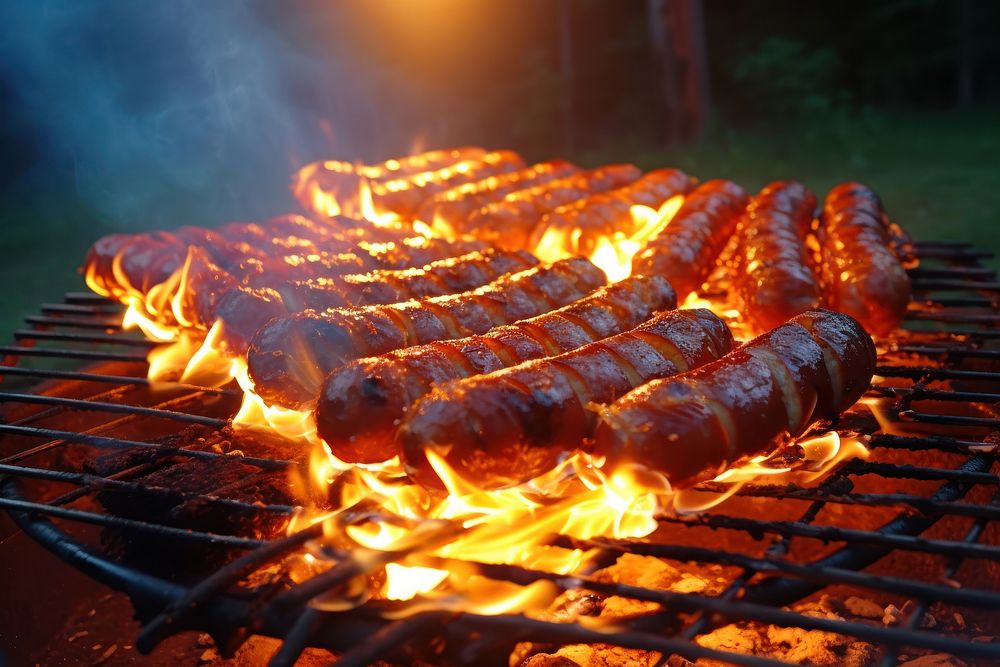 Fire barbecue grilling sausage. AI generated Image by rawpixel.