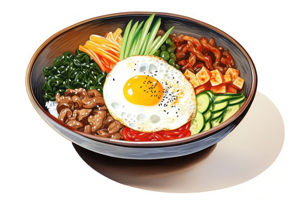 Bibimbap watercolor lunch plate meal. AI generated Image by rawpixel.