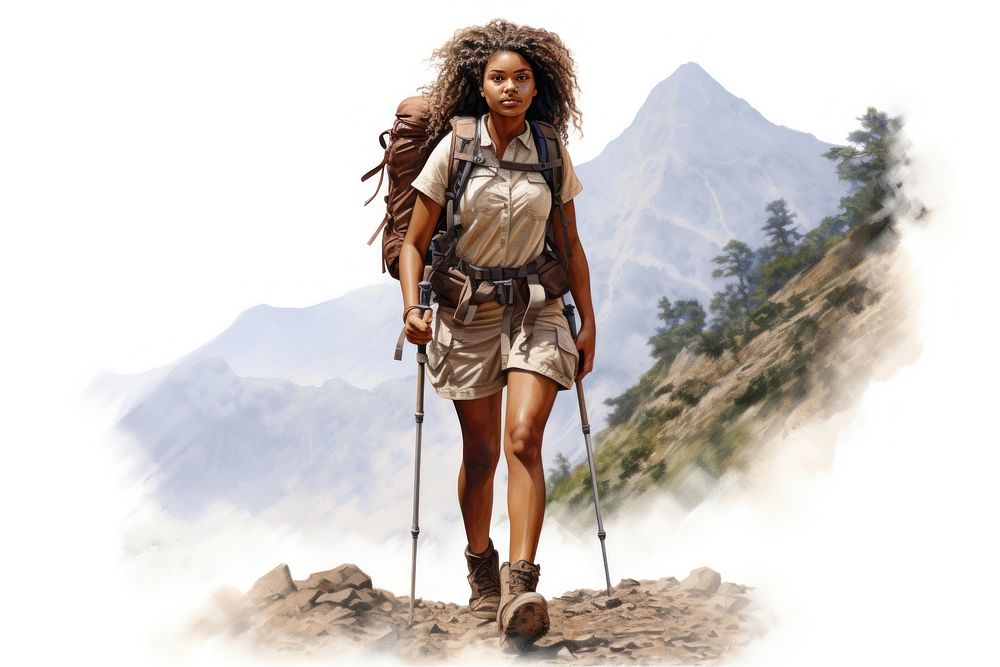 Blackwoman trekking adventure outdoors walking. AI generated Image by rawpixel.