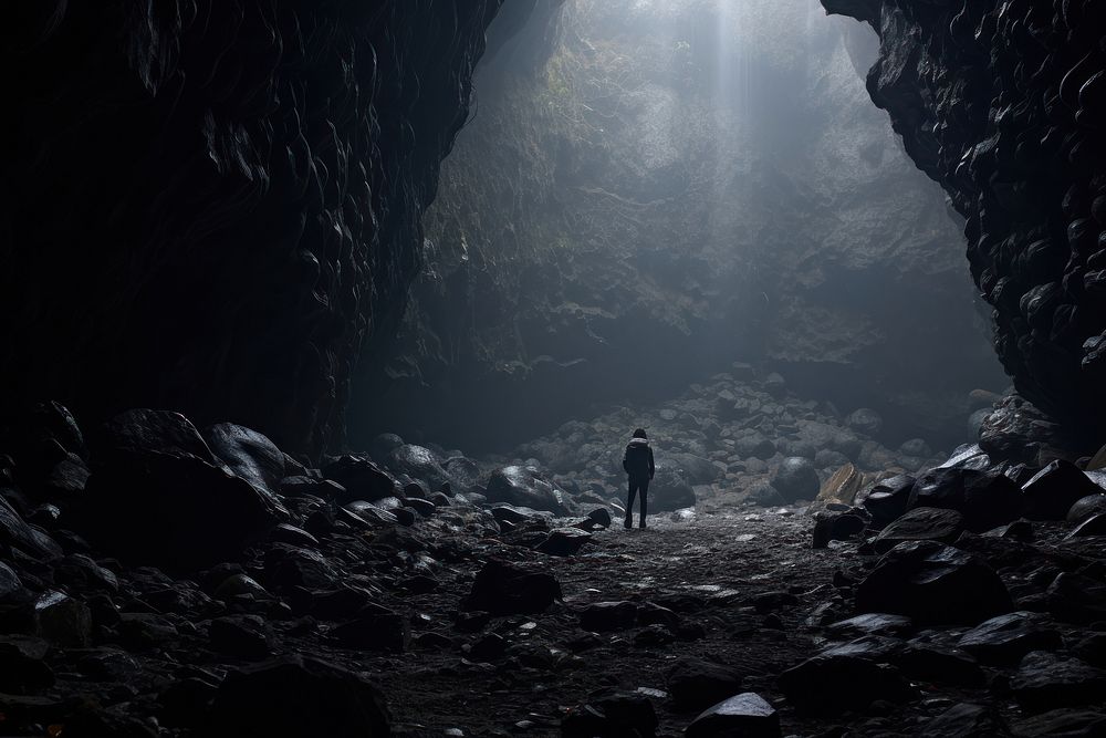 Cave exploring outdoors nature rock. AI generated Image by rawpixel.