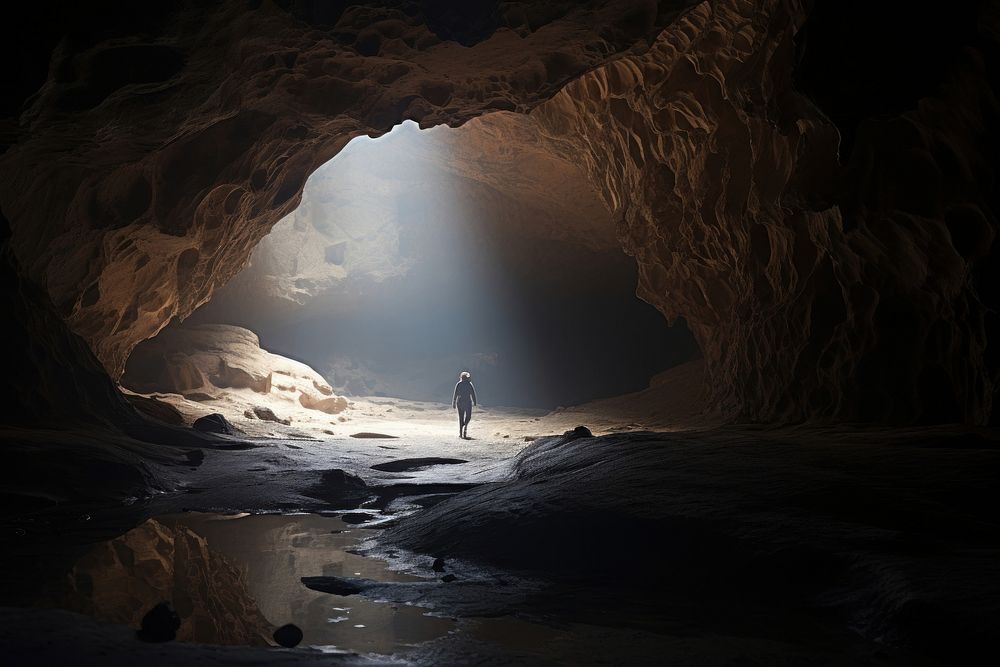 Cave exploring nature sea exploration. AI generated Image by rawpixel.