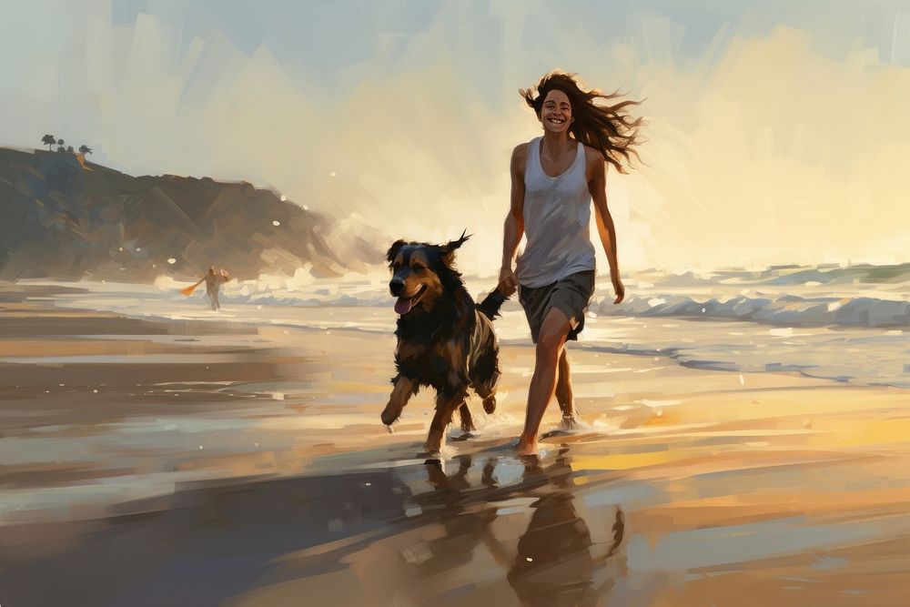 Beach dog outdoors walking. AI generated Image by rawpixel.