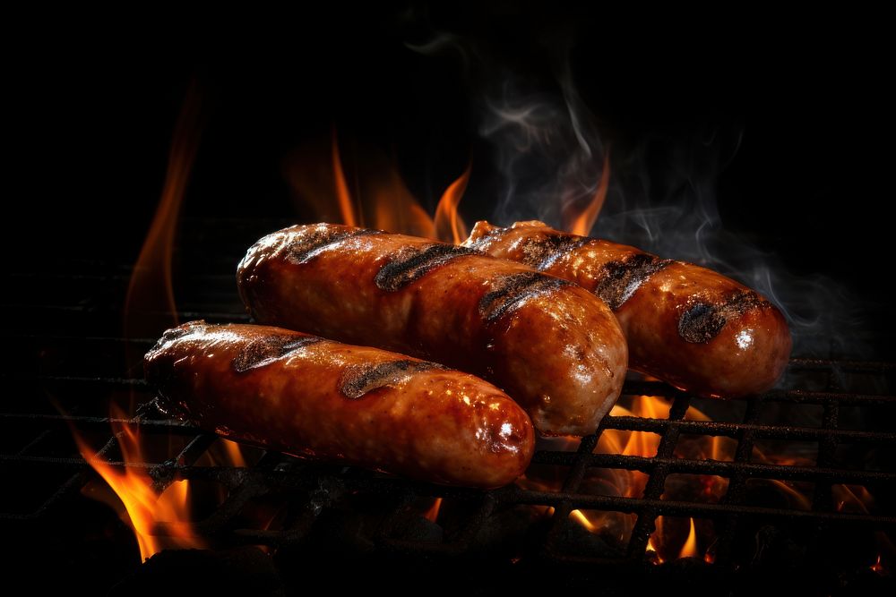 Grilling sausage cooking meat. AI generated Image by rawpixel.