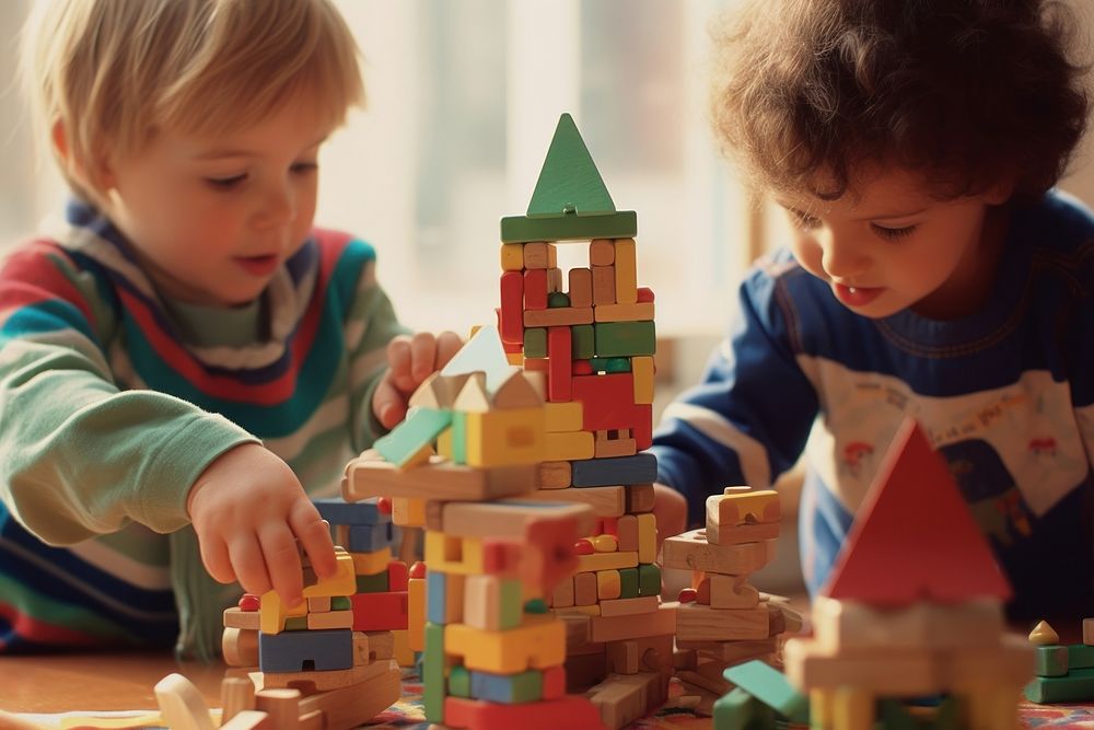 Child toy construction togetherness. AI generated Image by rawpixel.