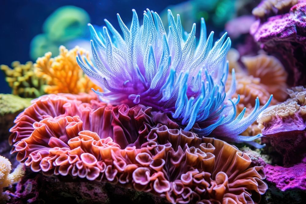Closeup coral reef colorful beautiful aquarium outdoors nature. AI generated Image by rawpixel.