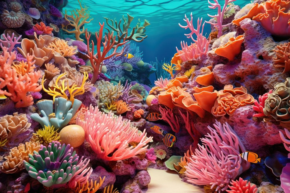 Closeup coral reef colorful beautiful outdoors nature sea. AI generated Image by rawpixel.