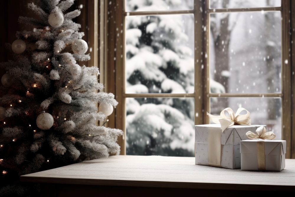 Christmas window white tree. AI generated Image by rawpixel.