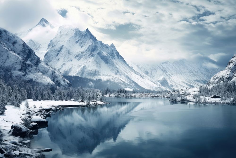 Mountain snow lake landscape. AI generated Image by rawpixel.
