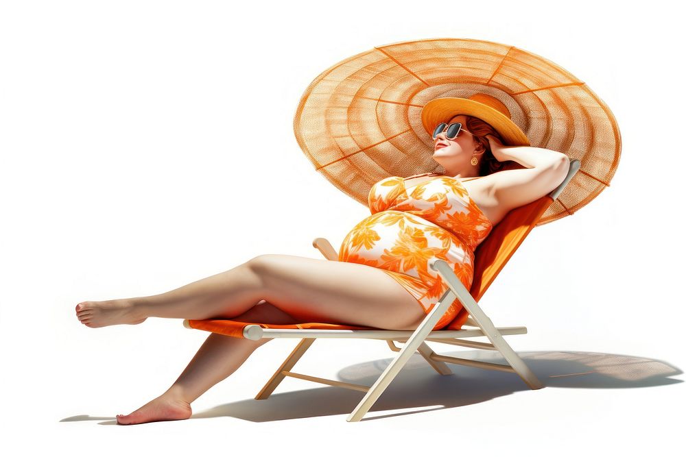 Fat middle aged woman sunbathing furniture adult white background. AI generated Image by rawpixel.