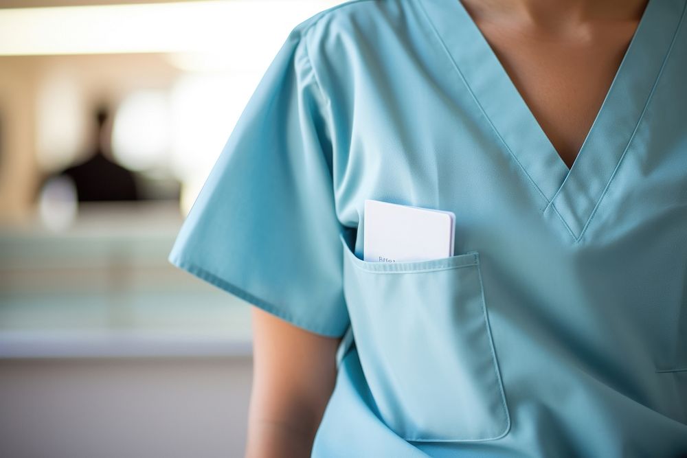 Female dentist hospital gown pocket closeup adult nurse midsection. AI generated Image by rawpixel.