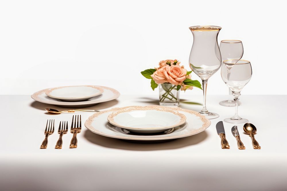 Fine dining table setup porcelain furniture flower. AI generated Image by rawpixel.