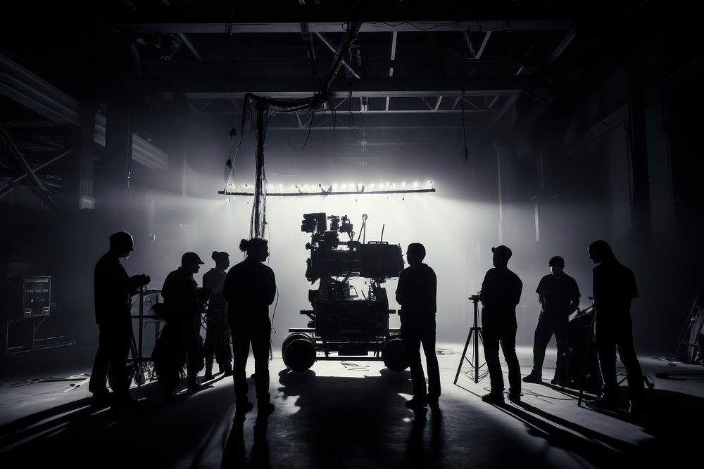 Film production lighting crew silhouette architecture black manufacturing. AI generated Image by rawpixel.