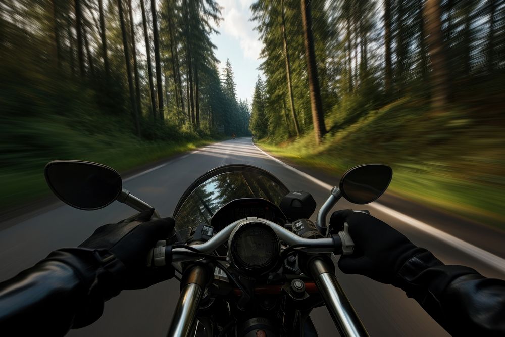 First person view driving motorcycle outdoors vehicle nature. AI generated Image by rawpixel.
