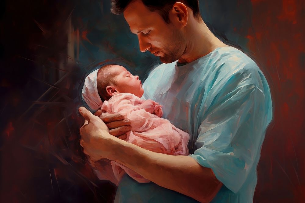 Newborn baby childbirth portrait. AI generated Image by rawpixel.