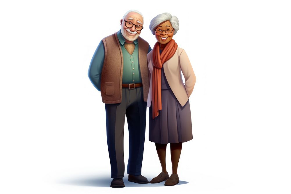 Interracial old couple adult white background togetherness. AI generated Image by rawpixel.