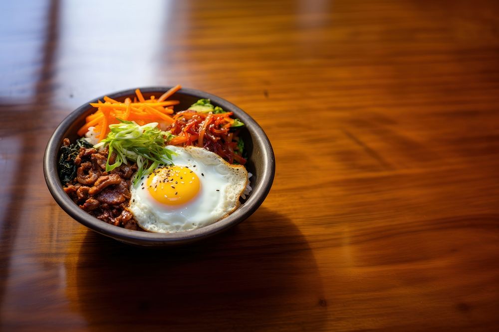 Korean bibimbap food meat egg. AI generated Image by rawpixel.