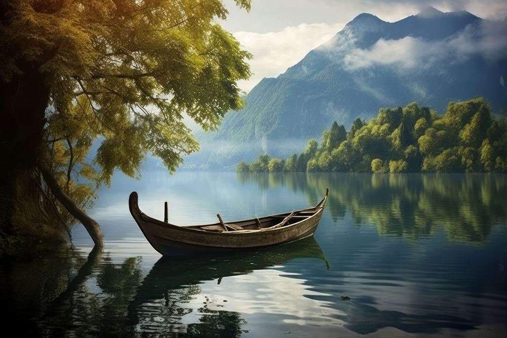 Lake landscape outdoors vehicle. AI generated Image by rawpixel.