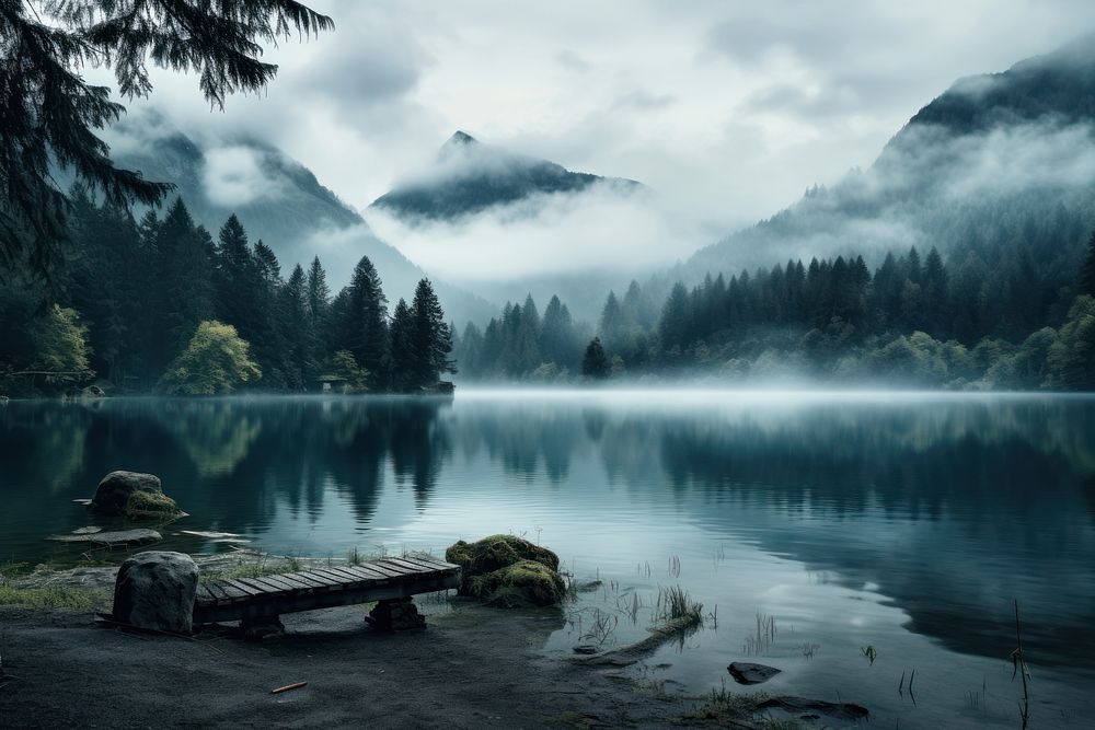 Lake landscape outdoors nature. AI generated Image by rawpixel.