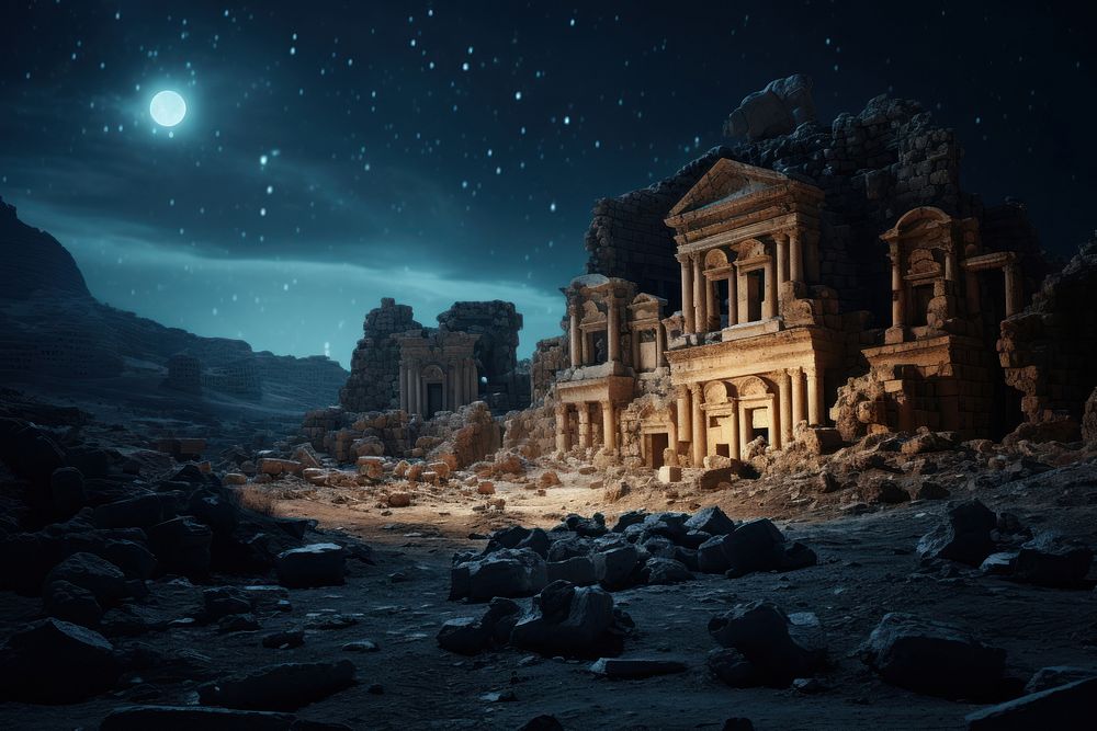 Ancient ruins night astronomy outdoors. AI generated Image by rawpixel.