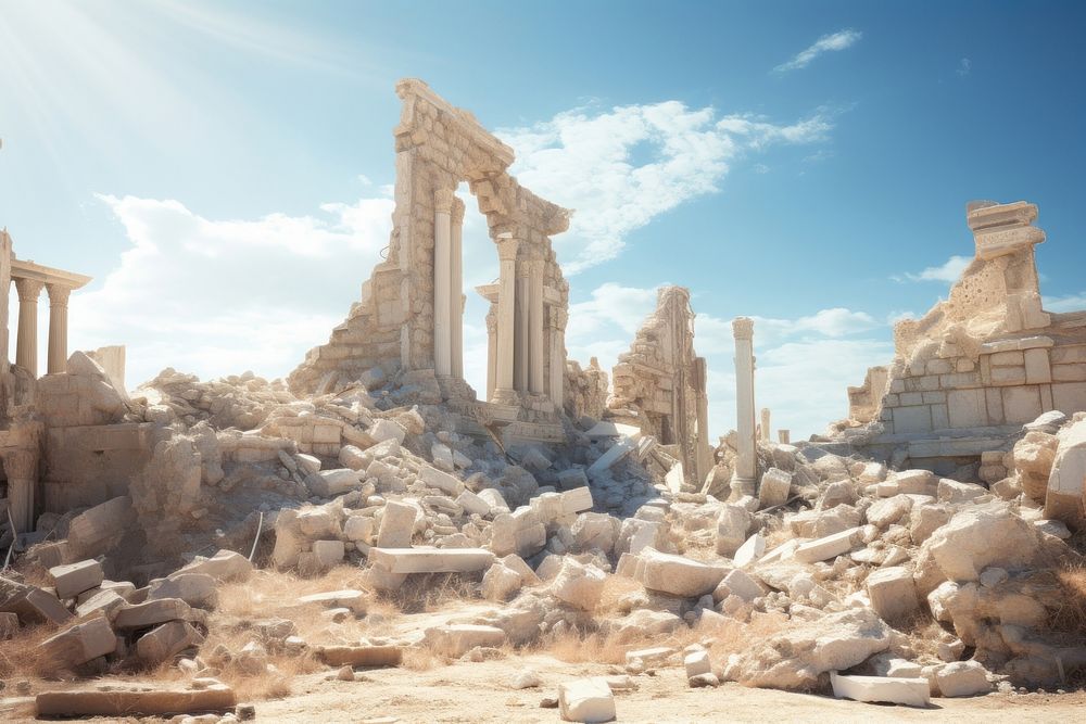 Ancient ruins architecture building day. AI generated Image by rawpixel.