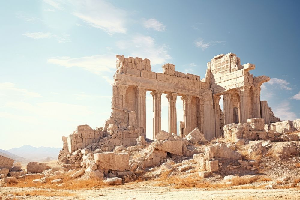 Ancient ruins architecture building temple. AI generated Image by rawpixel.