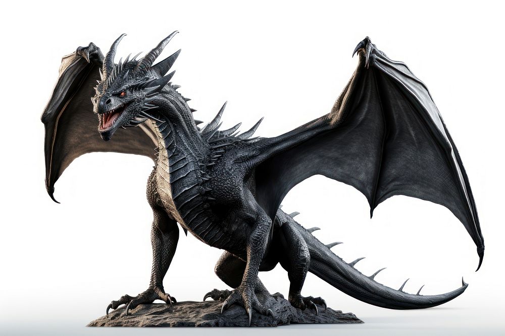 Black dragon dinosaur animal white background. AI generated Image by rawpixel.
